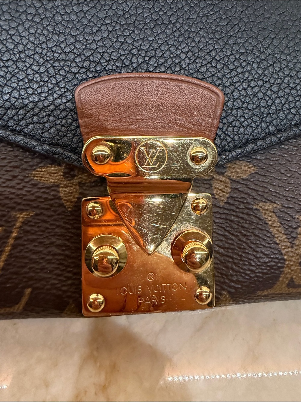 Louis Vuitton Brown Monogram & Black Leather wallet with Gold Hardware - Picture 5 of 6